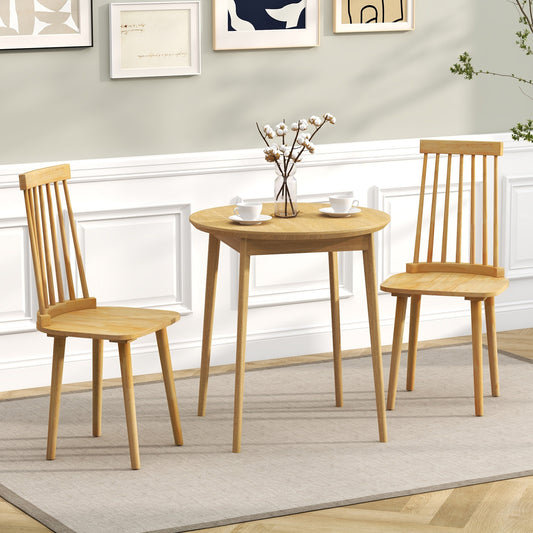 Set of 2 Windsor Dining Chairs with Spindle Back and Natural Rubber Wood Legs
