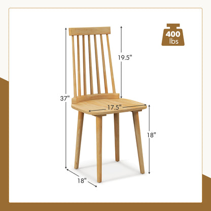 Set of 2 Windsor Dining Chairs with Spindle Back and Natural Rubber Wood Legs