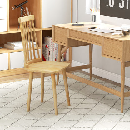 Set of 2 Windsor Dining Chairs with Spindle Back and Natural Rubber Wood Legs