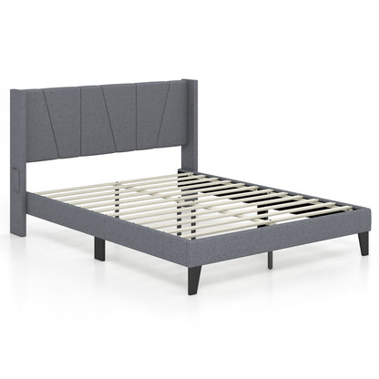 Elegant Full/Queen Bed Frame with Wingback Headboard and Wooden Slat Support