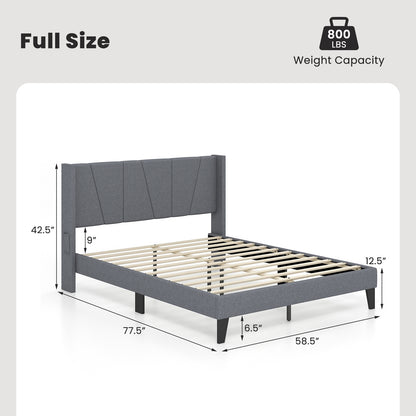 Elegant Full/Queen Bed Frame with Wingback Headboard and Wooden Slat Support
