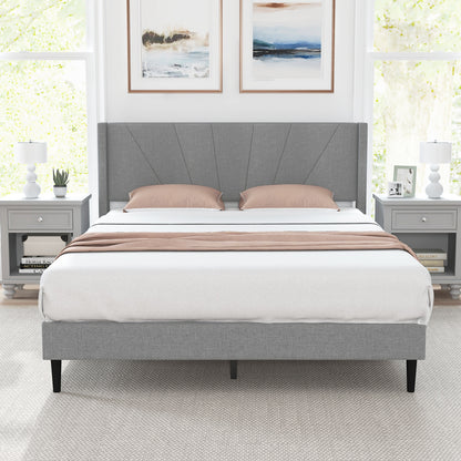 Elegant Linen Upholstered Wingback Bed Frame - Queen Size
