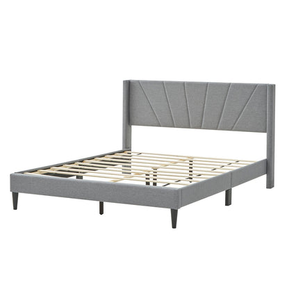 Elegant Linen Upholstered Wingback Bed Frame - Queen Size