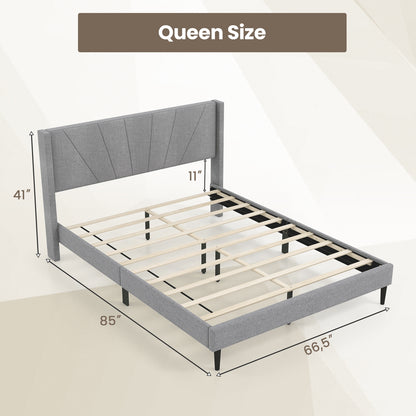 Elegant Linen Upholstered Wingback Bed Frame - Queen Size