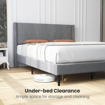 Elegant Linen Upholstered Wingback Bed Frame - Queen Size
