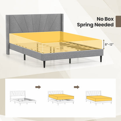 Elegant Linen Upholstered Wingback Bed Frame - Queen Size