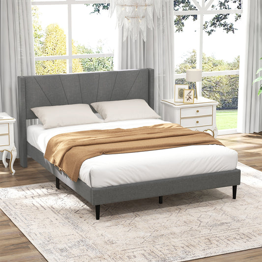 Elegant Linen Upholstered Wingback Bed Frame - Queen Size