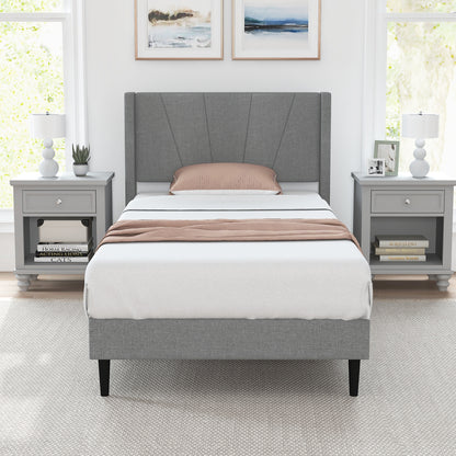 Elegant Linen Upholstered Wingback Bed Frame - Twin Size