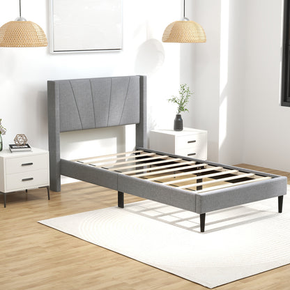 Elegant Linen Upholstered Wingback Bed Frame - Twin Size