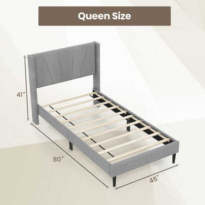 Elegant Linen Upholstered Wingback Bed Frame - Twin Size