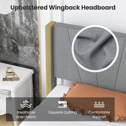 Elegant Linen Upholstered Wingback Bed Frame - Twin Size