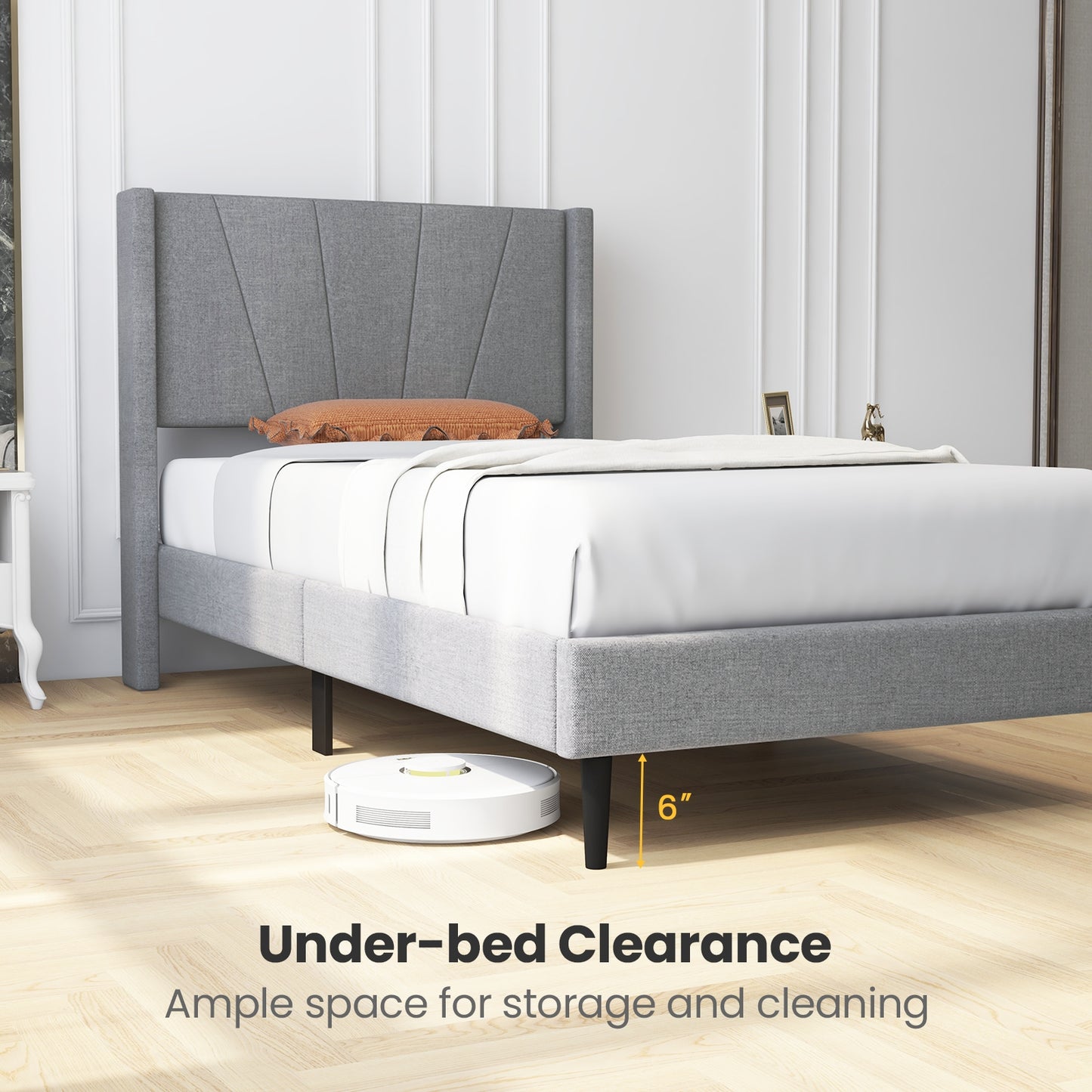 Elegant Linen Upholstered Wingback Bed Frame - Twin Size