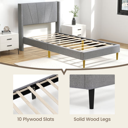 Elegant Linen Upholstered Wingback Bed Frame - Twin Size