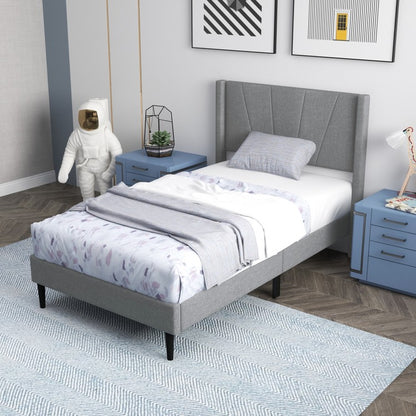 Elegant Linen Upholstered Wingback Bed Frame - Twin Size