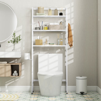3 Tier Over-the-Toilet Storage Rack with Adjustable Height and Extra Hooks