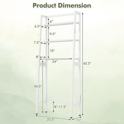 3 Tier Over-the-Toilet Storage Rack with Adjustable Height and Extra Hooks