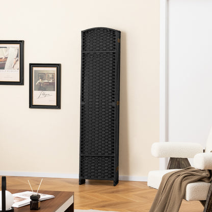 8 Panel Hand-Woven Folding Room Divider with Solid Wood Frame for Privacy - Black
