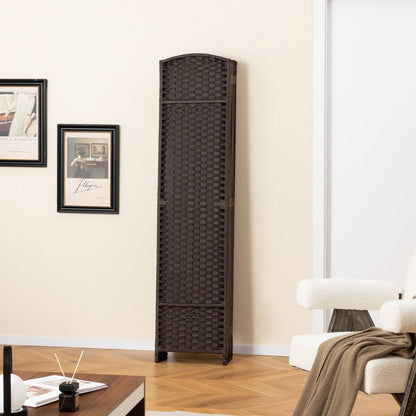 8 Panel Hand-Woven Folding Room Divider with Solid Wood Frame for Privacy - Brown