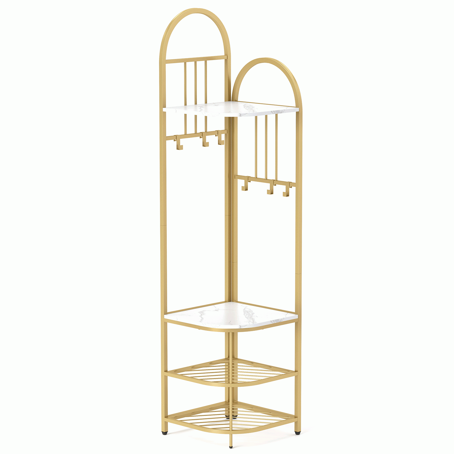 4-in-1 Corner Hall Tree with Coat Rack Shoe Storage Bench and Top Shelf - White