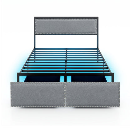 LED Light Bed Frame with Storage Drawer and Metal Slats - Full Size