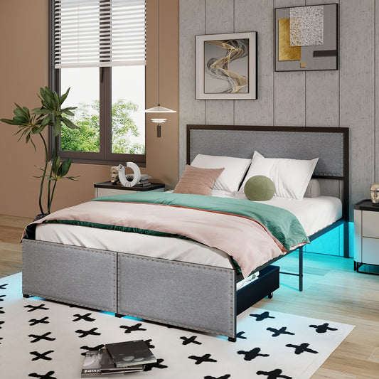 LED Light Bed Frame with Storage Drawer and Metal Slats - Full Size