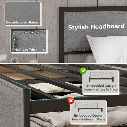 LED Light Bed Frame with Storage Drawer and Metal Slats - Full Size