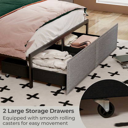LED Light Bed Frame with Storage Drawer and Metal Slats - Full Size