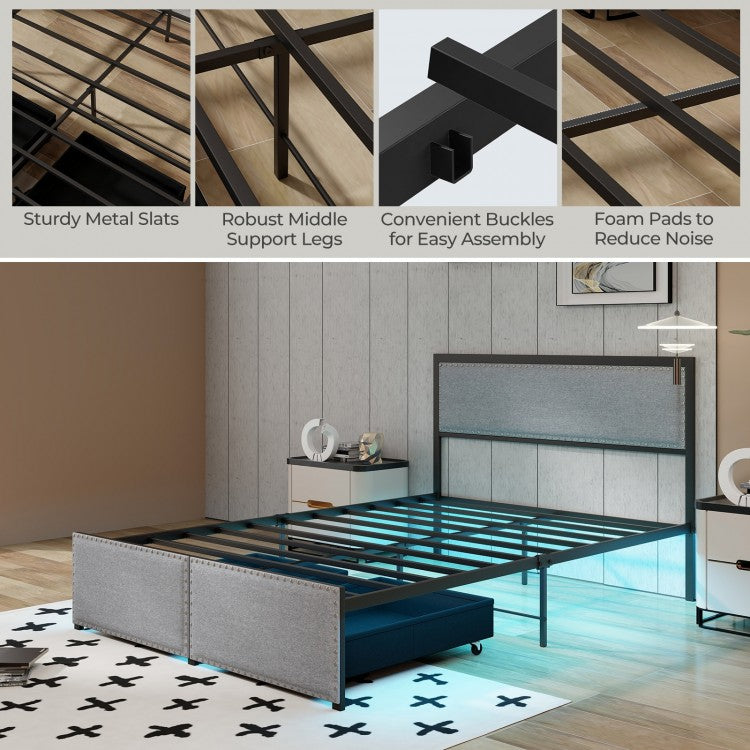 LED Light Bed Frame with Storage Drawer and Metal Slats - Full Size