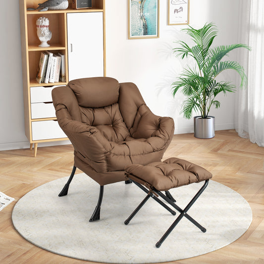 Comfortable Sofa Chair with Footrest and Convenient Side Pocket - Brown