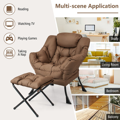 Comfortable Sofa Chair with Footrest and Convenient Side Pocket - Brown