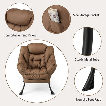 Comfortable Sofa Chair with Footrest and Convenient Side Pocket - Brown