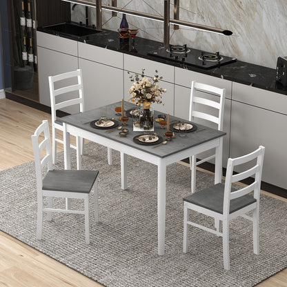 Modern 5 Piece Dining Table Set with Rectangular Wood Table and Upholstered Chairs - Grey