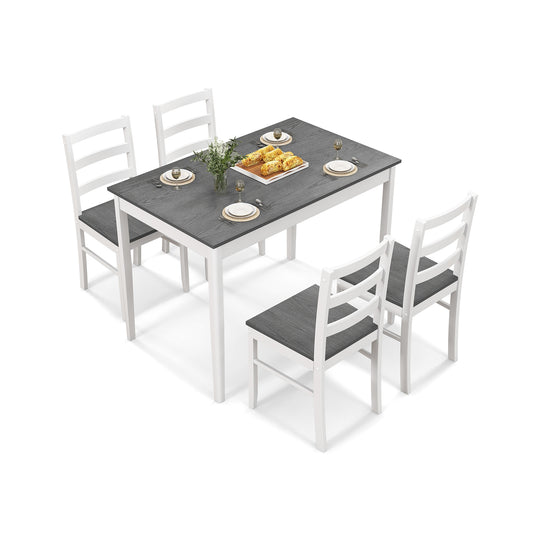 Modern 5 Piece Dining Table Set with Rectangular Wood Table and Upholstered Chairs - Grey