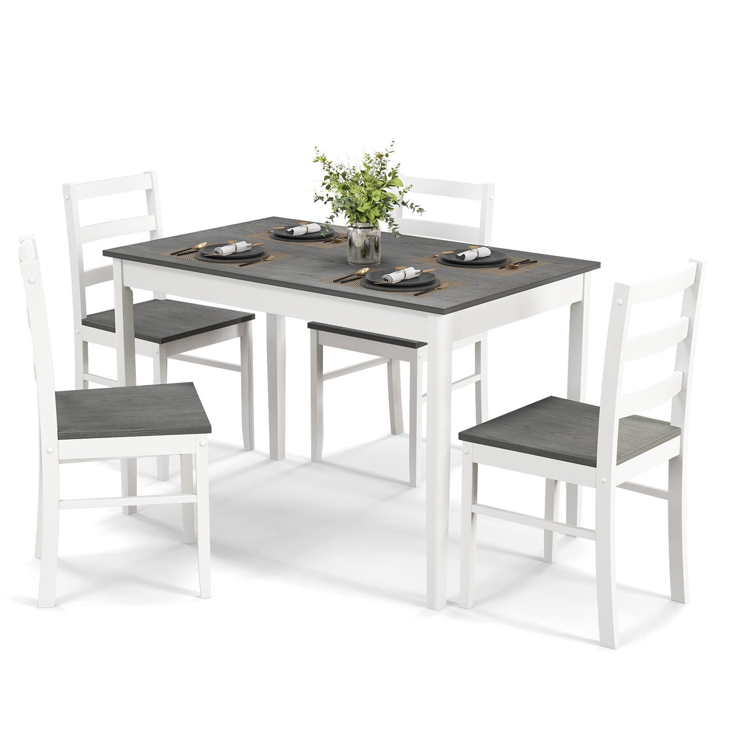 Modern 5 Piece Dining Table Set with Rectangular Wood Table and Upholstered Chairs - Grey