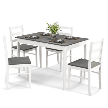 Modern 5 Piece Dining Table Set with Rectangular Wood Table and Upholstered Chairs - Grey