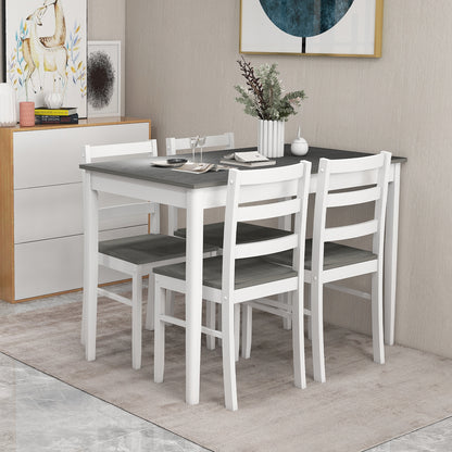 Modern 5 Piece Dining Table Set with Rectangular Wood Table and Upholstered Chairs - Grey