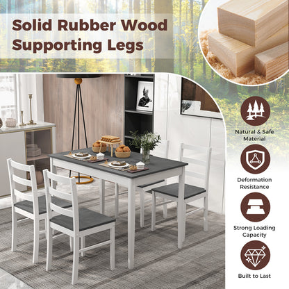 Modern 5 Piece Dining Table Set with Rectangular Wood Table and Upholstered Chairs - Grey