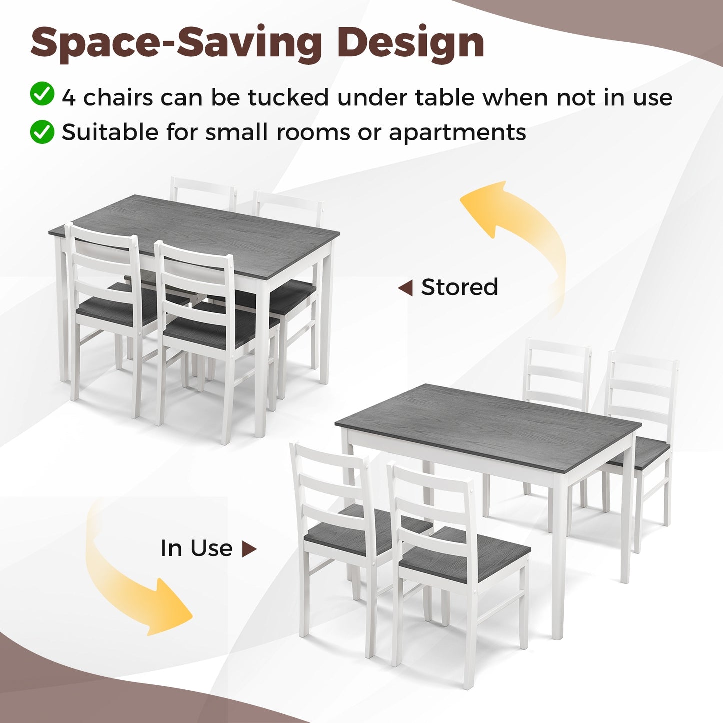 Modern 5 Piece Dining Table Set with Rectangular Wood Table and Upholstered Chairs - Grey