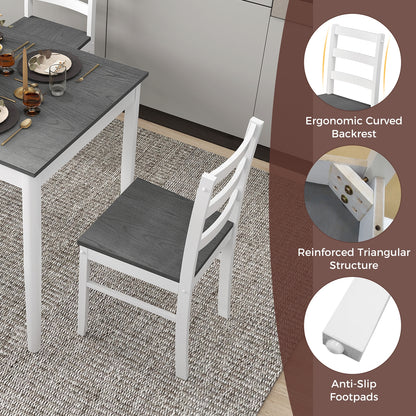 Modern 5 Piece Dining Table Set with Rectangular Wood Table and Upholstered Chairs - Grey