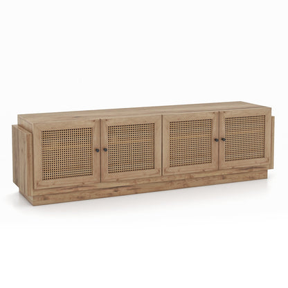Farmhouse TV Console with Rattan Doors and Storage Cabinets for 75 Inch TVs