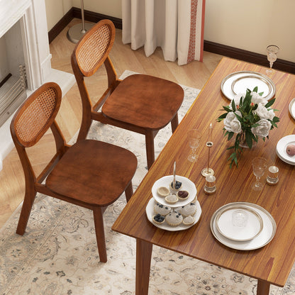 Wooden Dining Chairs with Breathable Rattan Backrest and Ergonomic Design, Set of 2