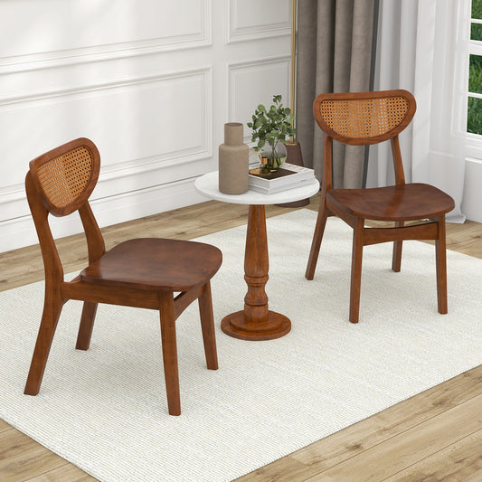 Wooden Dining Chairs with Breathable Rattan Backrest and Ergonomic Design, Set of 2