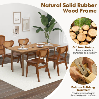 Wooden Dining Chairs with Breathable Rattan Backrest and Ergonomic Design, Set of 2