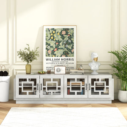 Spacious 4 Door Media Console with Adjustable Shelves for TVs up to 75 Inches
