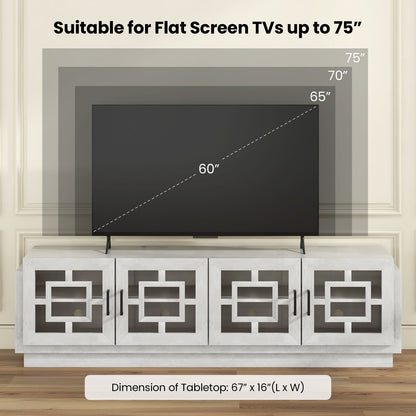 Spacious 4 Door Media Console with Adjustable Shelves for TVs up to 75 Inches
