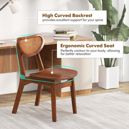 Wooden Dining Chairs with Breathable Rattan Backrest and Ergonomic Design, Set of 2