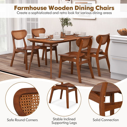 Wooden Dining Chairs with Breathable Rattan Backrest and Ergonomic Design, Set of 2