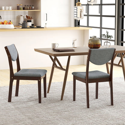 Set of 2 Wooden Dining Chairs with Grey Linen Upholstered Seat and Ergonomic Backrest