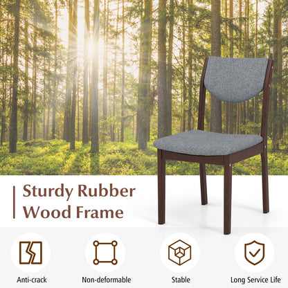 Set of 2 Wooden Dining Chairs with Grey Linen Upholstered Seat and Ergonomic Backrest