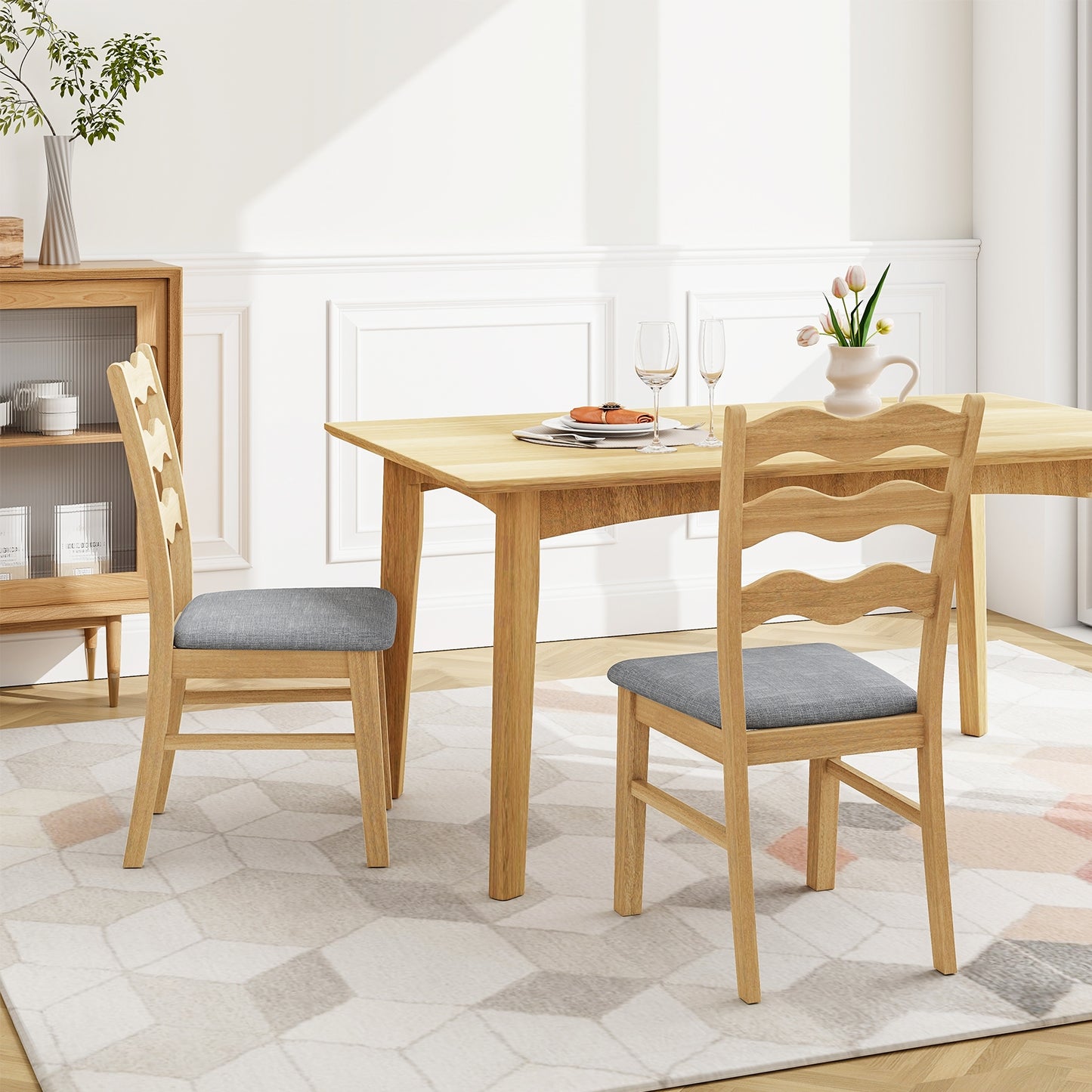 Elegant Linen Fabric Upholstered Dining Chairs with Padded Seat – Set of 2